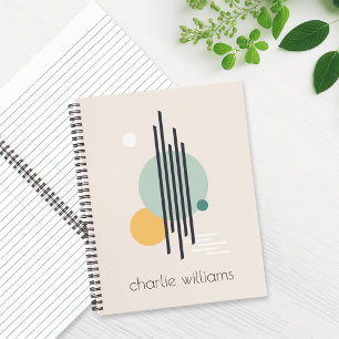 Retro abstract geometric art custom name notebook
