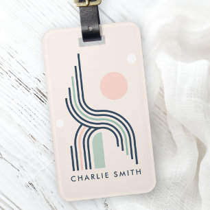 Retro abstract geometric art lines arches circles luggage tag