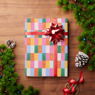 Retro abstract geometric design in patchwork style wrapping paper