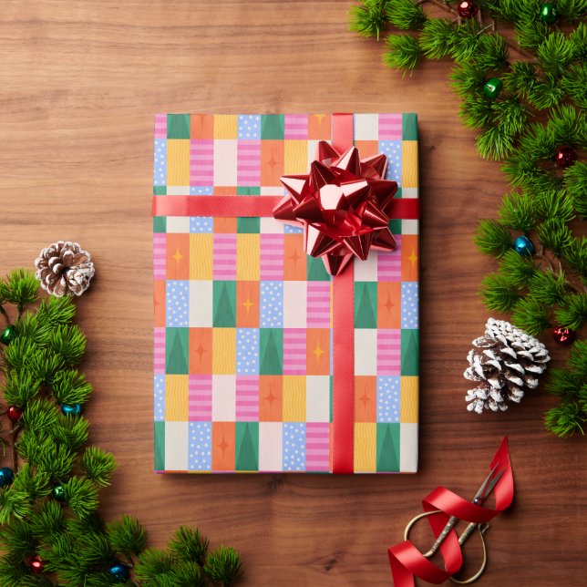 Retro abstract geometric design in patchwork style wrapping paper (Holiday Gift)