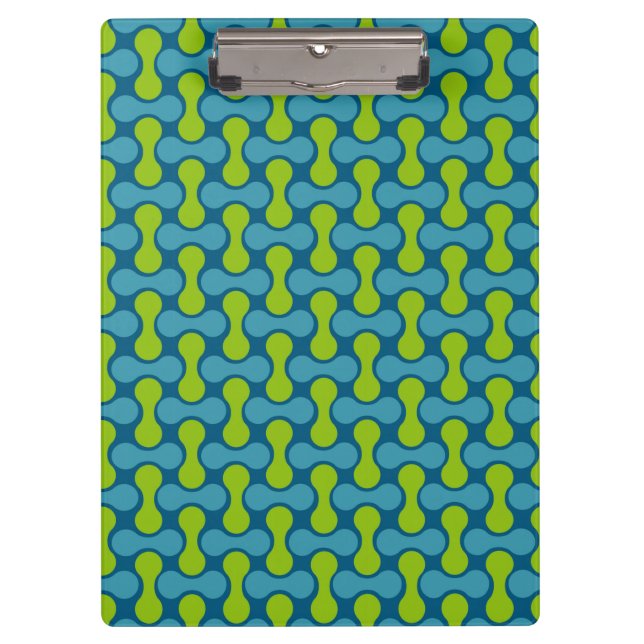 Retro Abstract Geometric Pattern in Blue and Green Clipboard (Front)