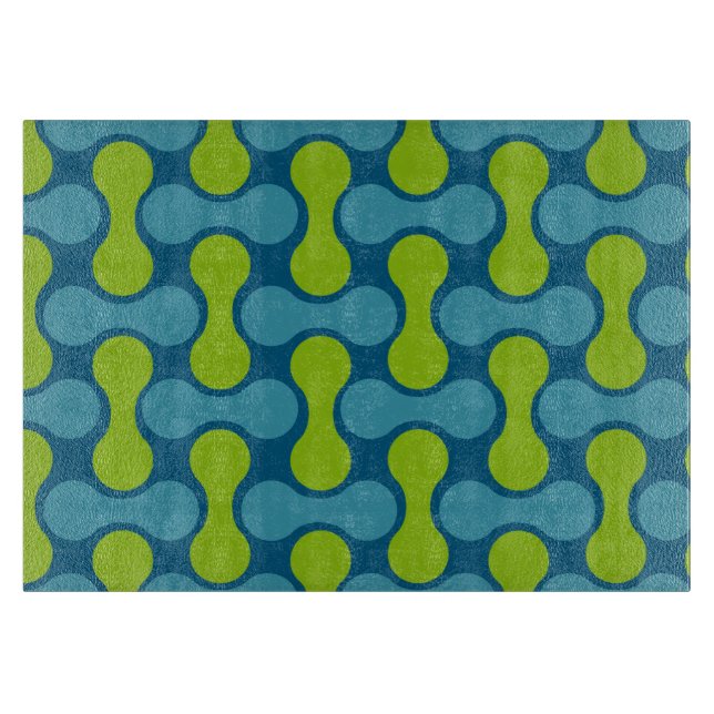 Retro Abstract Geometric Pattern in Blue and Green Cutting Board (Front)