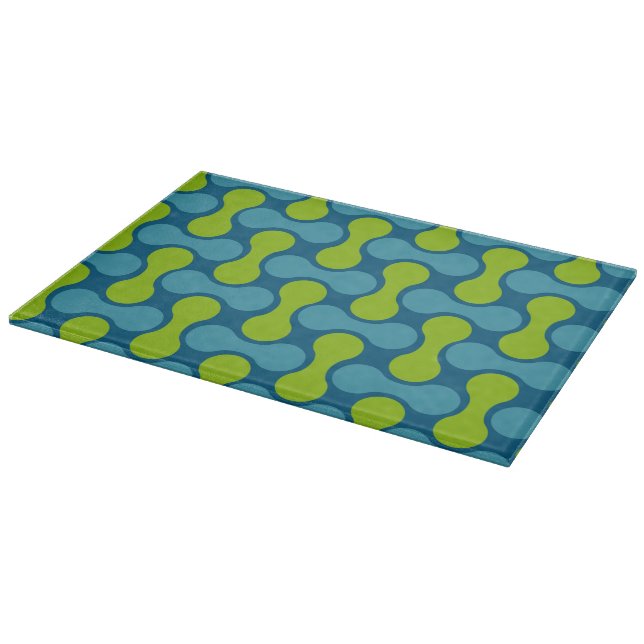Retro Abstract Geometric Pattern in Blue and Green Cutting Board (Corner)