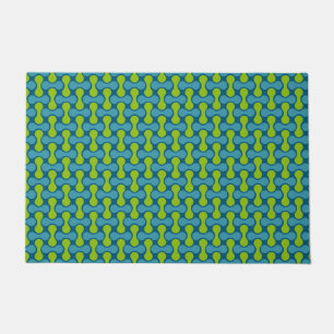 Retro Abstract Geometric Pattern in Blue and Green Doormat