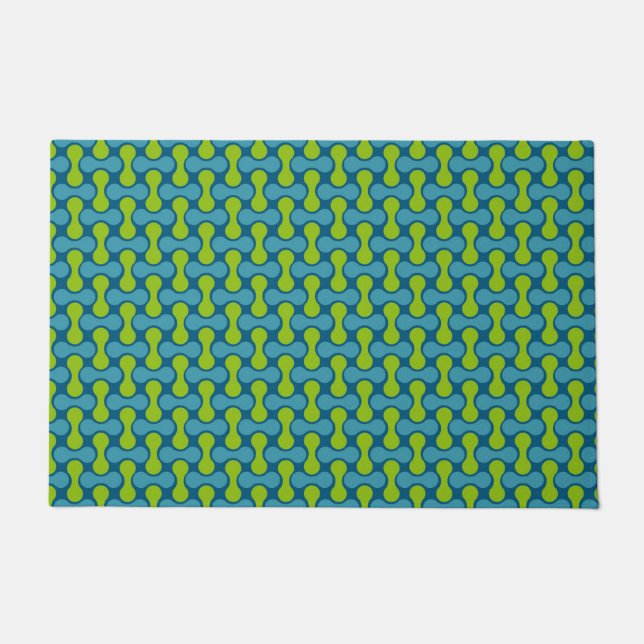 Retro Abstract Geometric Pattern in Blue and Green Doormat (Front)