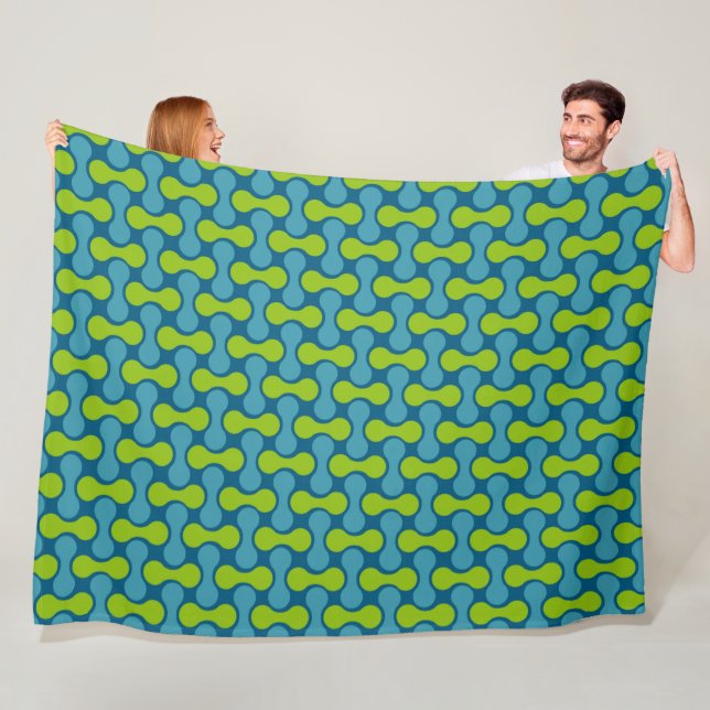 Retro Abstract Geometric Pattern in Blue and Green Fleece Blanket (In Situ)