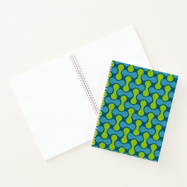 Retro Abstract Geometric Pattern in Blue and Green Notebook (Inside)