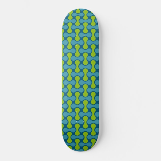 Retro Abstract Geometric Pattern in Blue and Green Skateboard (Front)