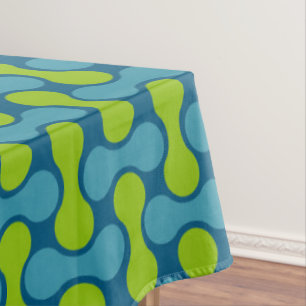 Retro Abstract Geometric Pattern in Blue and Green Tablecloth