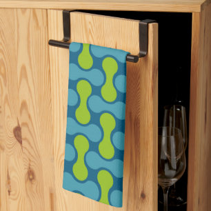 Retro Abstract Geometric Pattern in Blue and Green Tea Towel