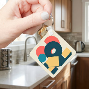 Retro Abstract Geometric Risograph Art Design Key Ring