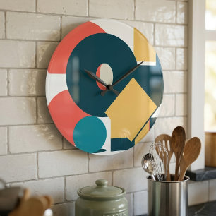 Retro Abstract Geometric Risograph Art Design Large Clock