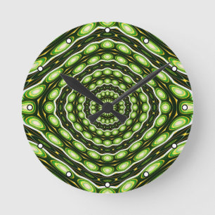 Retro Abstract Green Pattern with Dots Round Clock