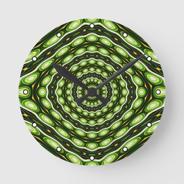 Retro Abstract Green Pattern with Dots Round Clock (Front)