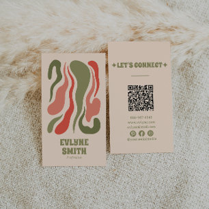 Retro Abstract Green Red QR Code Groovy Funky Boho Business Card