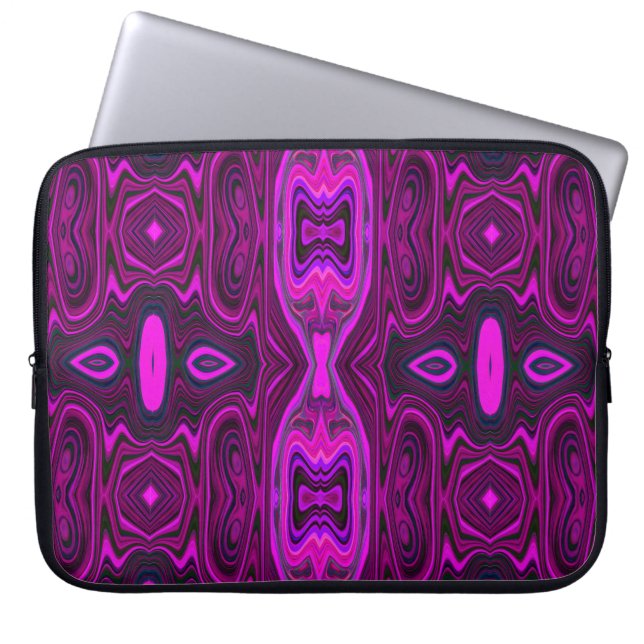 Retro Abstract Hot Pink and Magenta Pattern Laptop Sleeve (Front)