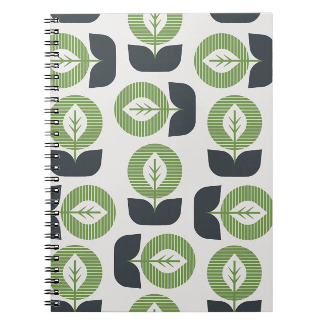 Retro Abstract Leaves: Seamless Vintage Style Notebook (Front)