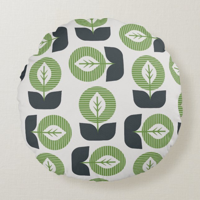 Retro Abstract Leaves: Seamless Vintage Style Round Cushion (Front)