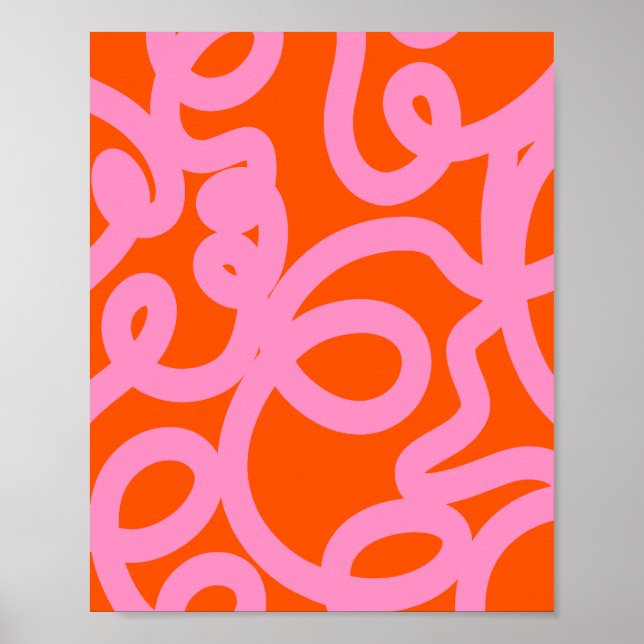 Retro Abstract Lines Orange And Pink Poster (Front)
