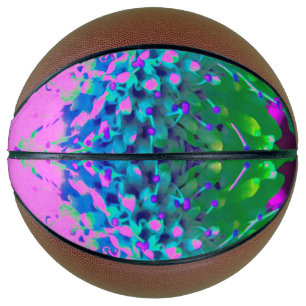 Retro Abstract Magenta and Lime Green Flower Basketball