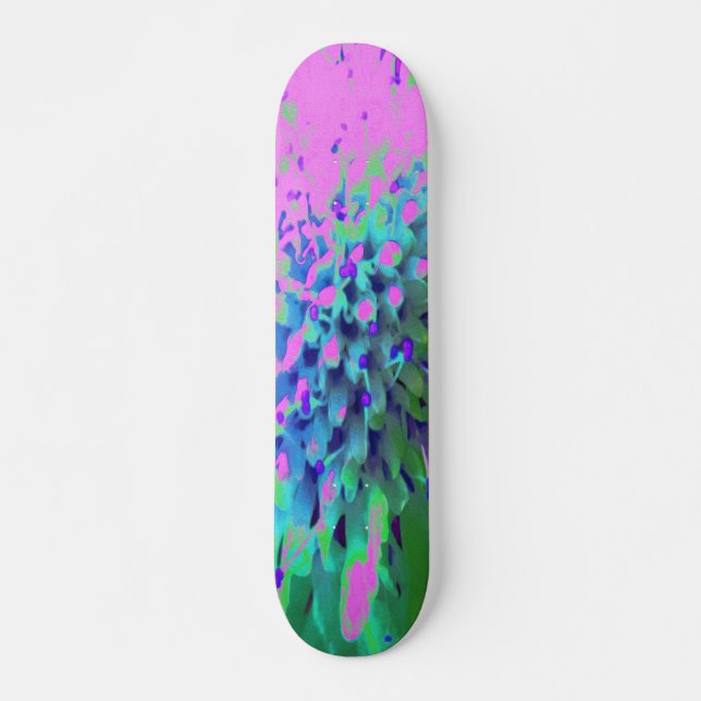 Retro Abstract Magenta and Lime Green Flower Skateboard (Front)