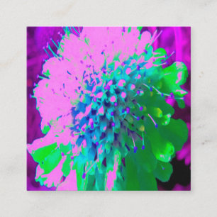 Retro Abstract Magenta and Lime Green Flower Square Business Card