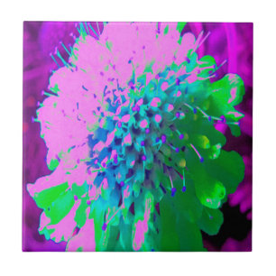 Retro Abstract Magenta and Lime Green Flower Tile