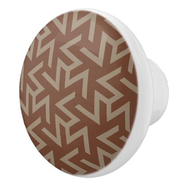 Retro Abstract Mid-Century Modern Pattern in Brown Ceramic Knob (Right)