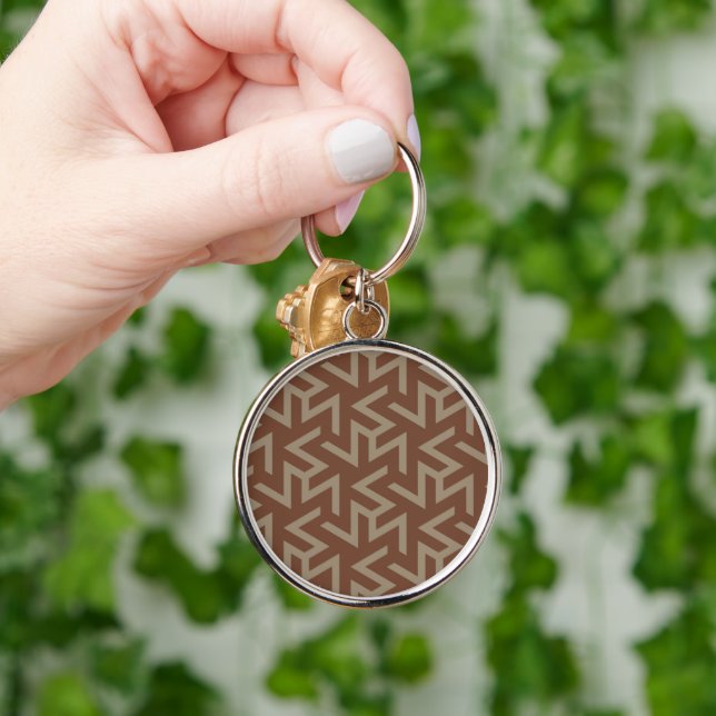 Retro Abstract Mid-Century Modern Pattern in Brown Key Ring (Hand)
