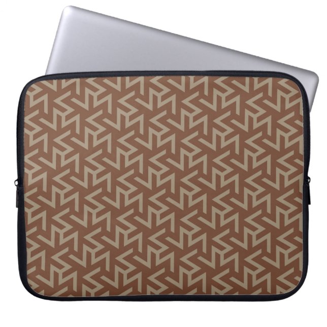 Retro Abstract Mid-Century Modern Pattern in Brown Laptop Sleeve (Front)