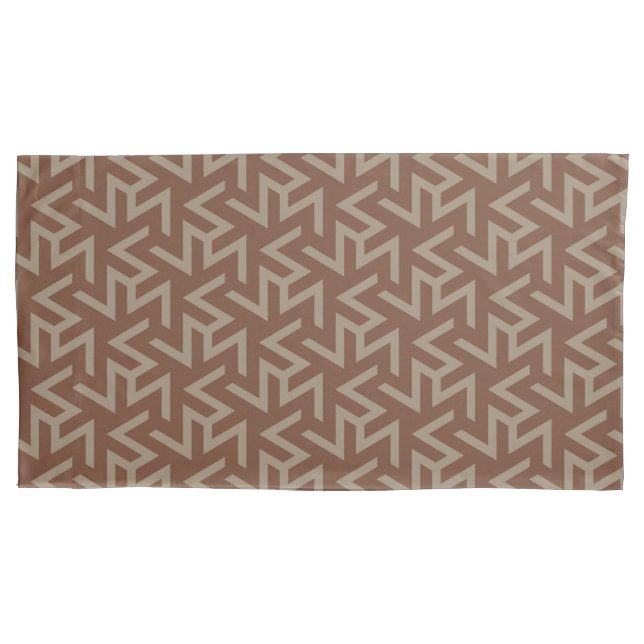 Retro Abstract Mid-Century Modern Pattern in Brown Pillowcase (Front-Left)