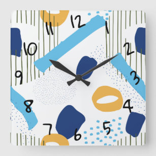 Retro Abstract Navy Blue Yellow Elegant Modern Art Square Wall Clock