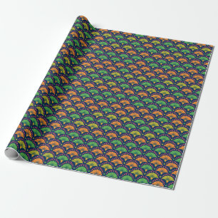 Retro Abstract Neon Dot and Fan Repeating Pattern Wrapping Paper