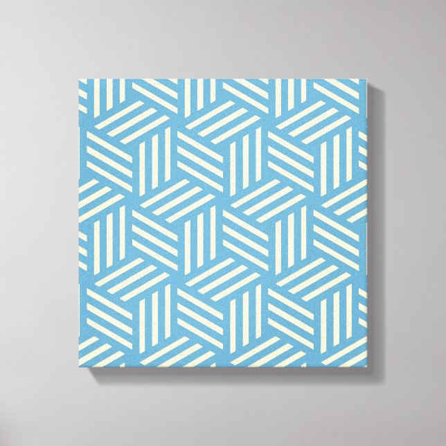 Retro Abstract Optical Illusion Cubes Pattern Blue Canvas Print (Front)