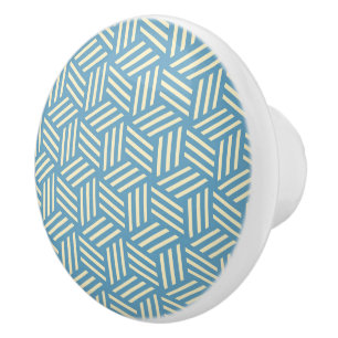 Retro Abstract Optical Illusion Cubes Pattern Blue Ceramic Knob