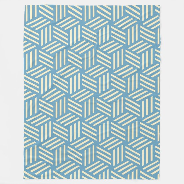 Retro Abstract Optical Illusion Cubes Pattern Blue Fleece Blanket (Front)