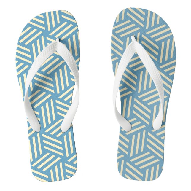 Retro Abstract Optical Illusion Cubes Pattern Blue Jandals (Footbed)