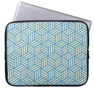 Retro Abstract Optical Illusion Cubes Pattern Blue Laptop Sleeve