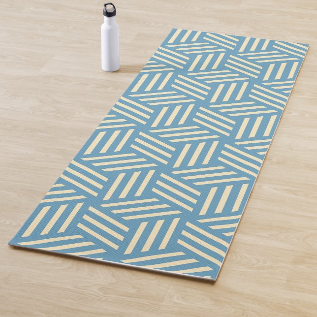 Retro Abstract Optical Illusion Cubes Pattern Blue Yoga Mat (In Situ)
