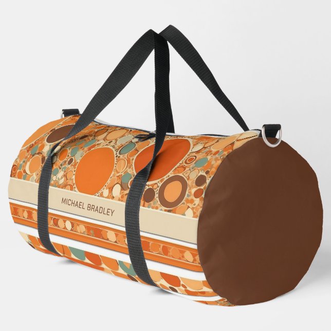 Retro Abstract Orange Circle Pattern Personalised Duffle Bag (Left Corner)