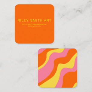Retro Abstract Orange Yellow Pink Colourful Square Business Card
