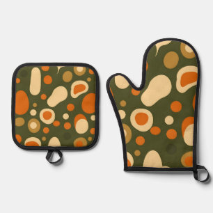 Retro Abstract Organic Shapes Pattern Oven Mitt & Pot Holder Set