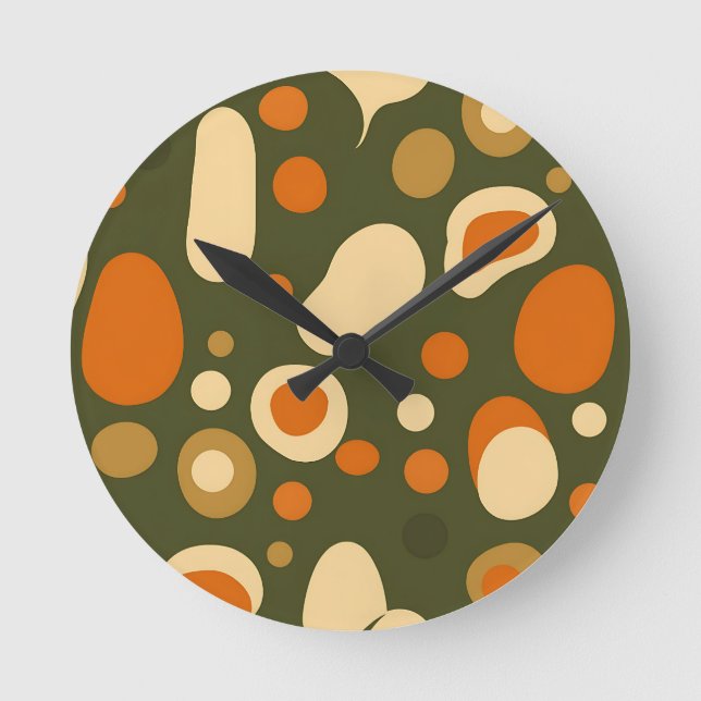 Retro Abstract Organic Shapes Pattern Round Clock (Front)