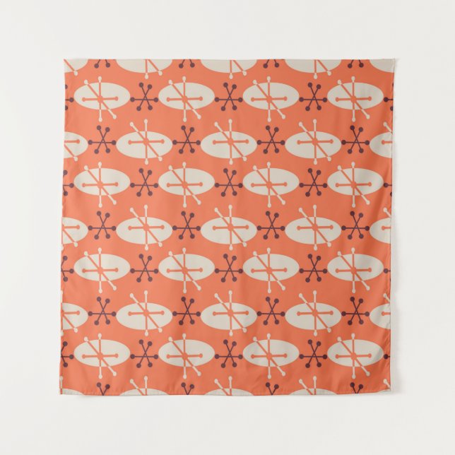 Retro abstract oval and star burst seamless patter tapestry (Front)