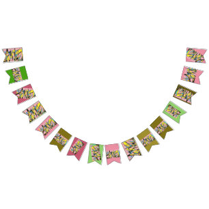 Retro abstract party banner with pink and green