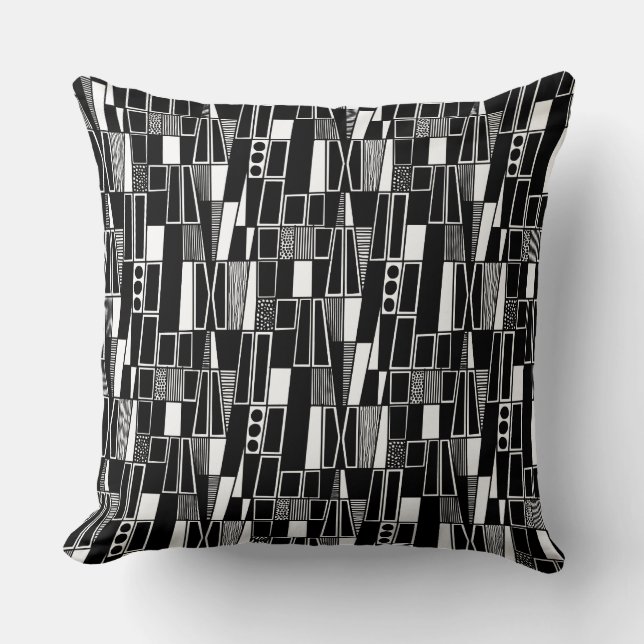 Retro Abstract Pattern 300521 - Black on White Cushion (Front)