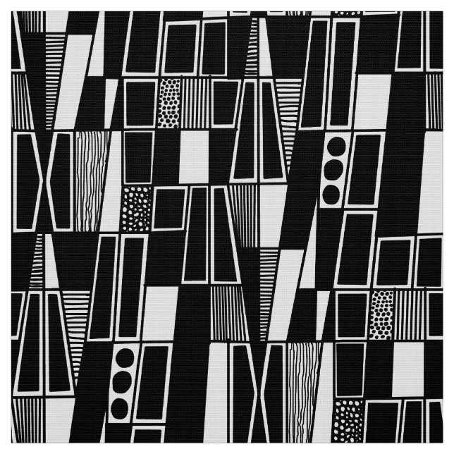 Retro Abstract Pattern 300521 - Black on White Fabric (Swatch)