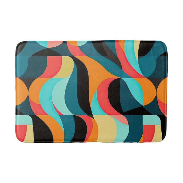 RETRO Abstract Pattern Colourful Mid Century Moder Bath Mat (Front)
