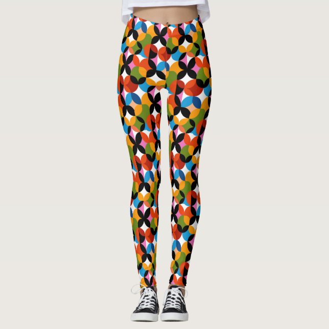 Retro Abstract Pattern Colourful Mid Century Moder Leggings (Front)