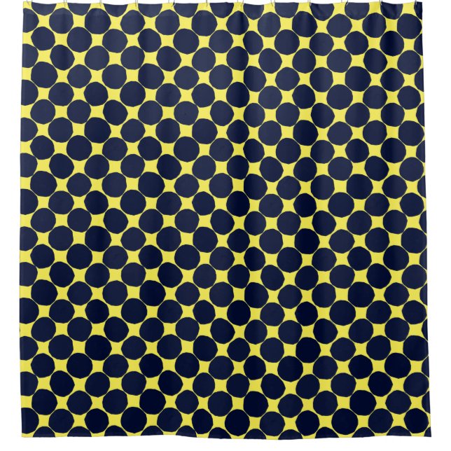 Retro Abstract Pattern Dots Black and yellow Shower Curtain (Front)